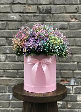 Цветочная композиция из Гипсофила и Розы в шляпной коробке в Гиганте