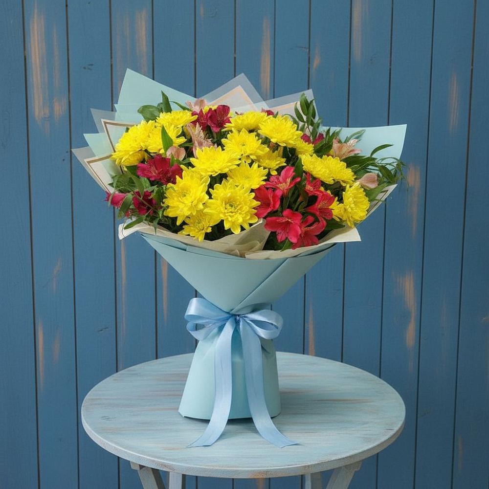 Букет цветов из: Альстромерии и Хризантемы в Гиганте