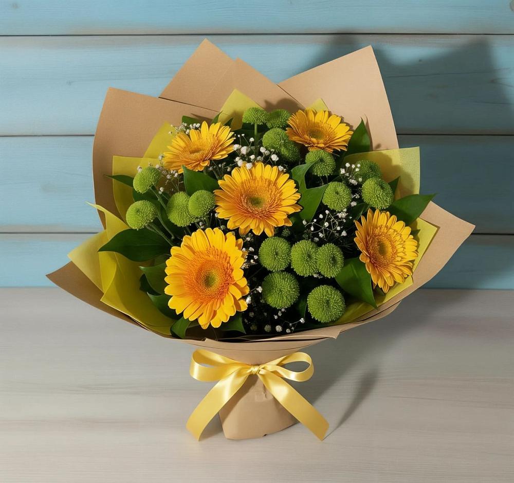 Букет цветов из: Герберы и Хризантемы в Гиганте