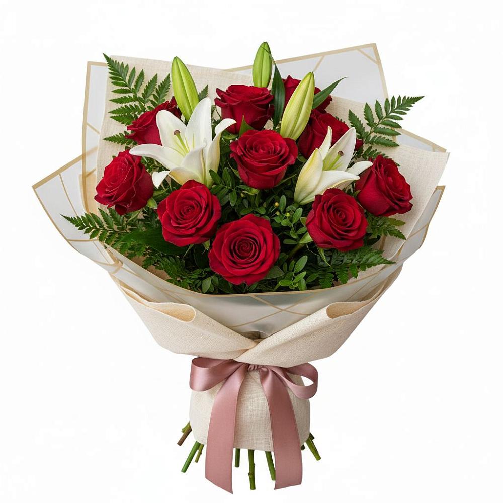 Букет цветов из: Лилии и Розы в Гиганте