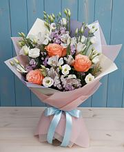 Букет цветов из:  Лизиантусы, Розы, Альстромерии и Гипсофила #REPLACE_PRED# Гиганте