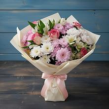 Букет цветов из:  Хризантемы, Альстромерии и Розы в Гиганте