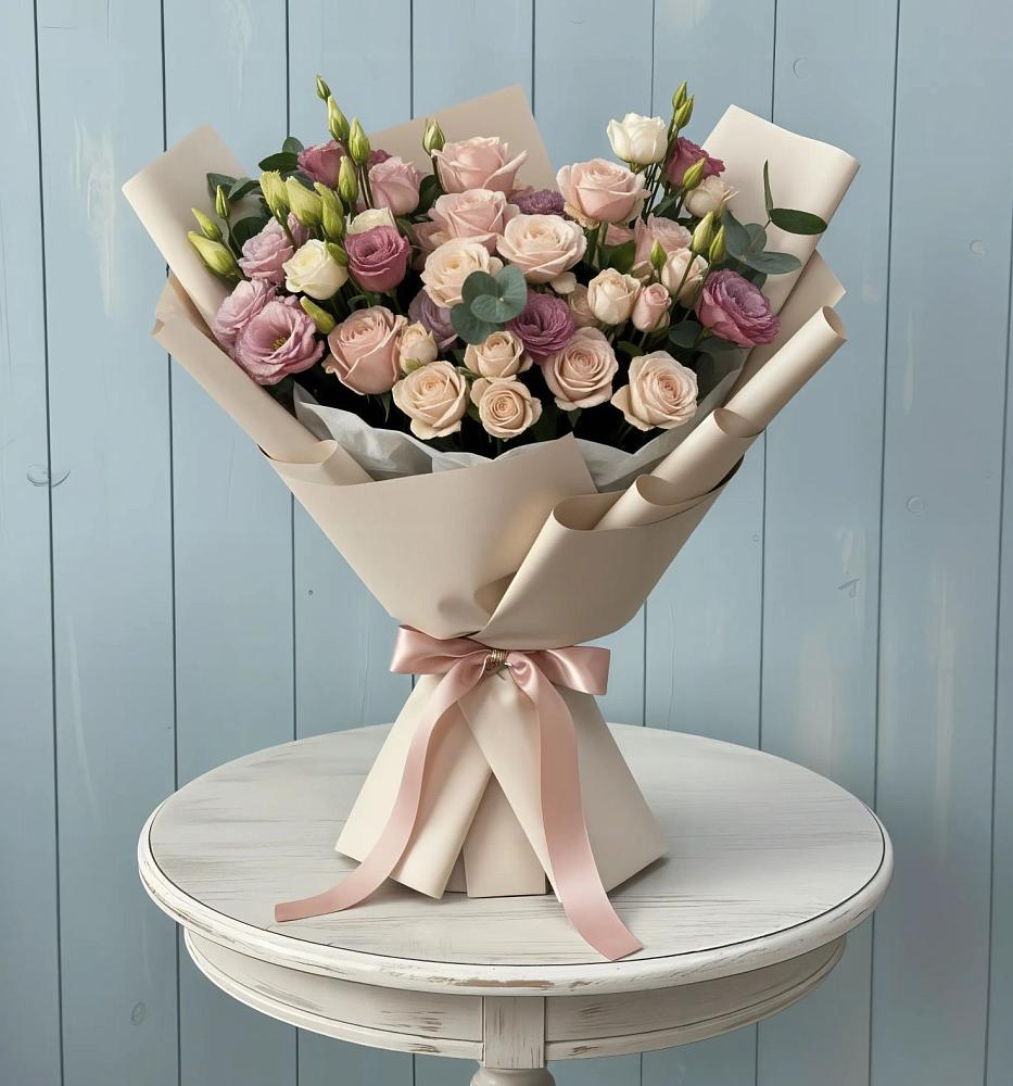 Букет цветов из: Розы и Лизиантусы в Гиганте