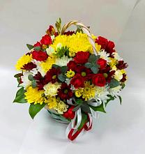 Цветочная композиция из Хризантемы и Розы в корзине в Гиганте