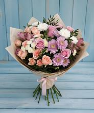 Букет цветов из:  Хризантемы, Розы и Альстромерии в Гиганте